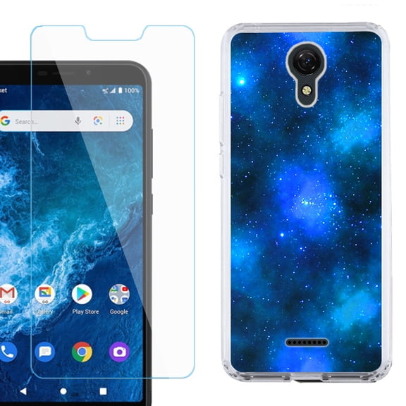 Slim-Fit Protective Phone Case compatible with Cricket Icon 2, with Tempered Glass Screen Protector, by OneToughShield ® - Cosmos/Stars