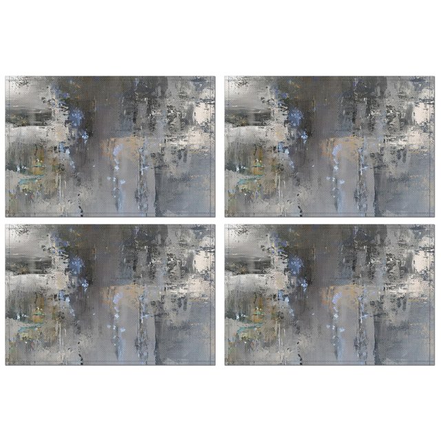 Modern Art Placemats Set of 4 Blue Grey Abstract Table Mats - Cloth Linen Place Mats for Kitchen Dining Table - Restaurant & Camping