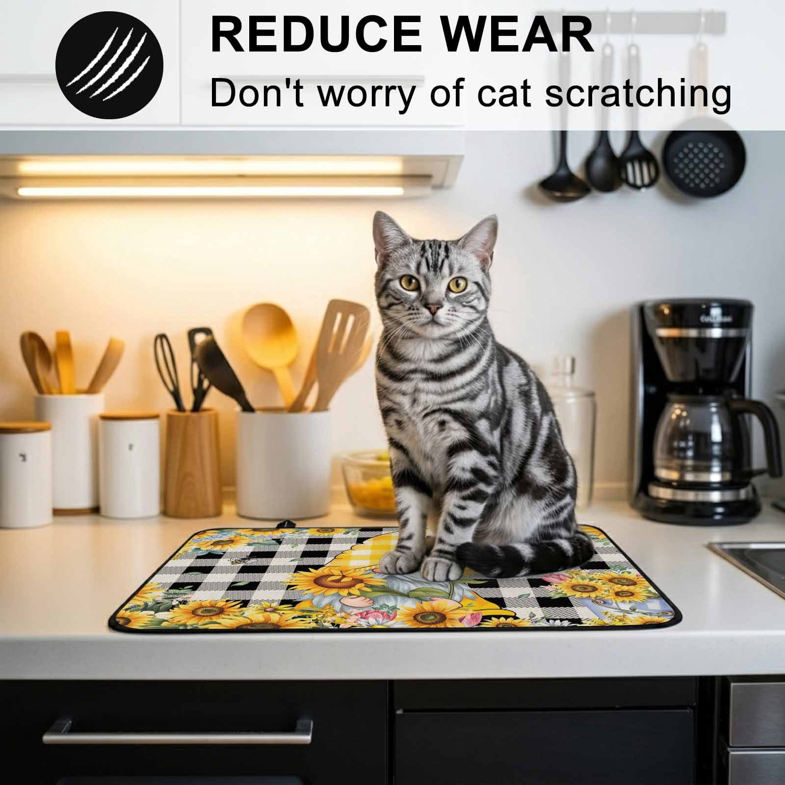 Gnomes Plaid Stove Top Cover for Electric Stove, Heat-proof & Non Slip Glass Top Stove Cover Protector, Yellow Sunflower Farmhouse Bee Black Check Kitchen Flat Cooktop Rubber Mat 31x24 Inches