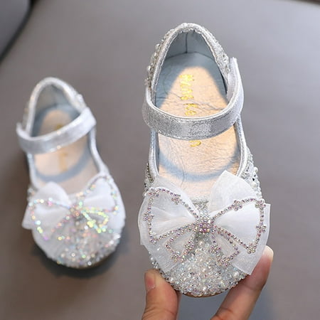 

NIUREDLTD Toddler Kids Grils Dress Shoes Fashion Spring And Summer Girls Sandals Dress Dance Performance Shoes Sequin Rhinestone Mesh Bow Hook Loop Solid Color Comfortable Princess Shoes Silver 21