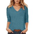 thumbnail image 1 of Top de mujer con cuello en V, hombros descubiertos y manga tres cuartos - Poliéster y spandex - Tallas S-XXL, 1 of 4