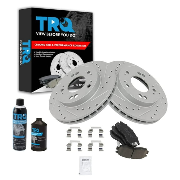 TRQ Performance Brake Rotor & Coated Ceramic Pad Front Kit w/Chemicals BKA17132