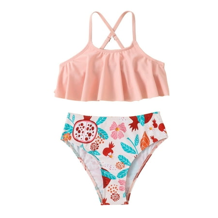 

B91xZ Tankini Girl Swimsuit Kids Toddler Baby Girls Spring Summer Print Cotton Sleeveless Holiday Vest Shorts Beach Swimwear Pink Sizes 9-10 Years
