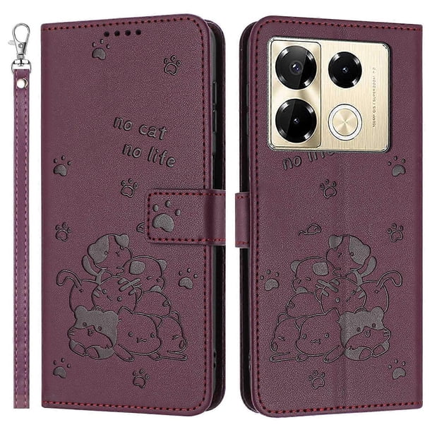 Wallet Phone Case For Infinix Note 40 Pro 4G 5G 40 Pro+ with Strap Cats Imprint Leather Cover - Gree