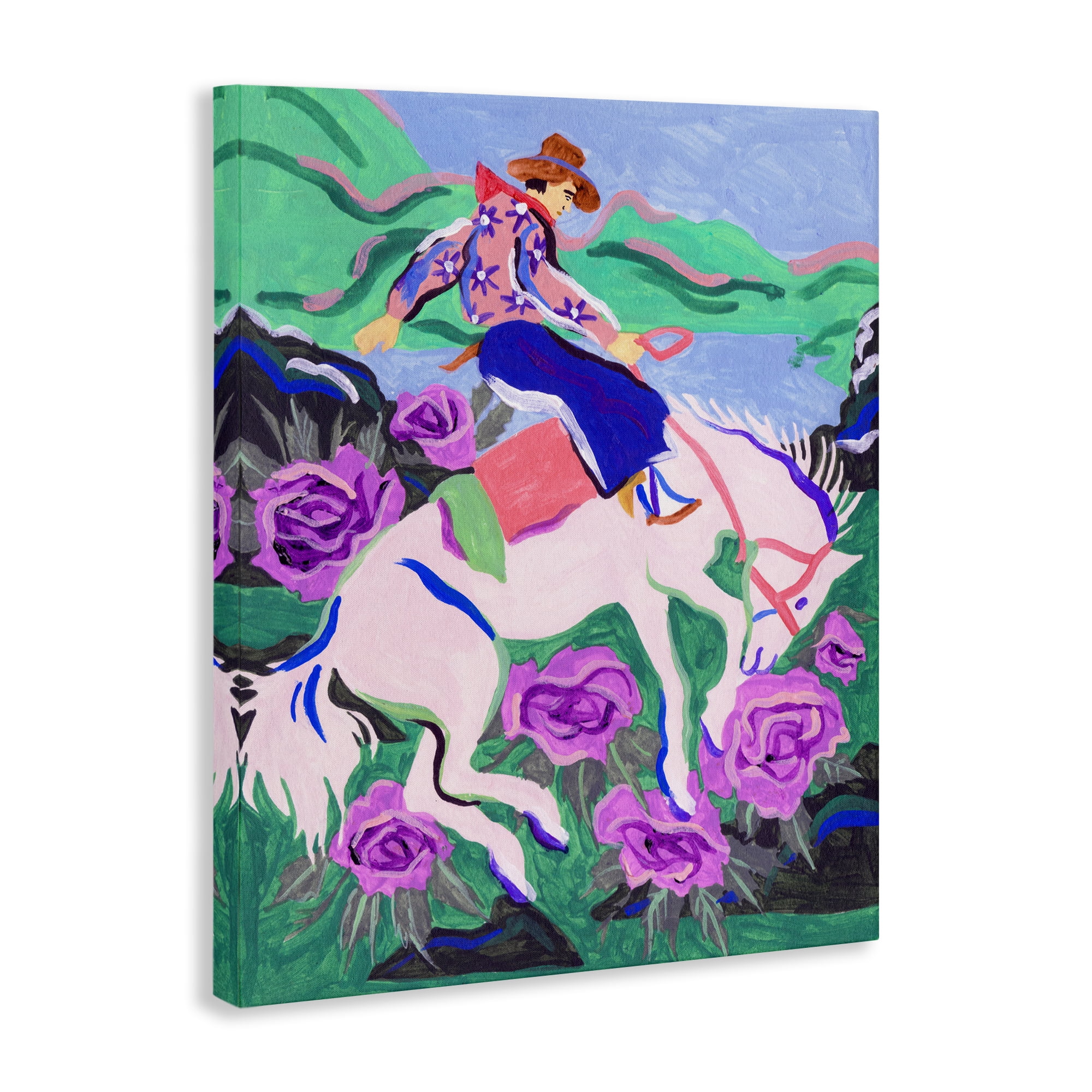 Stupell Industries Bold Hued Cowboy & Horse Animals Painting Wrapped Canvas Art Print Wall Art, 16 x 20