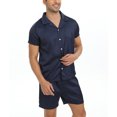 thumbnail image 3 of SWSMCLT Men's 2 Piece Pajama Set Summer Lightweight Lounge Spring Pjs Pajamas Soft Fall Satin Short Sleeve Navy XX-Large, 3 of 5