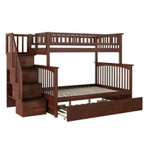 Columbia Staircase Bunk Bed Twin over Full with Full Size Urban Trundle Bed in Walnut