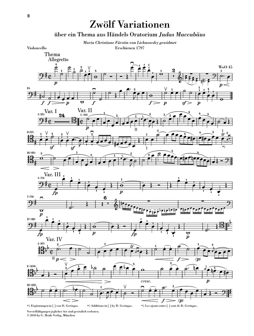 G. Henle Verlag Variations for Piano and Violoncello Henle Music by Beethoven Edited by Jens Dufner