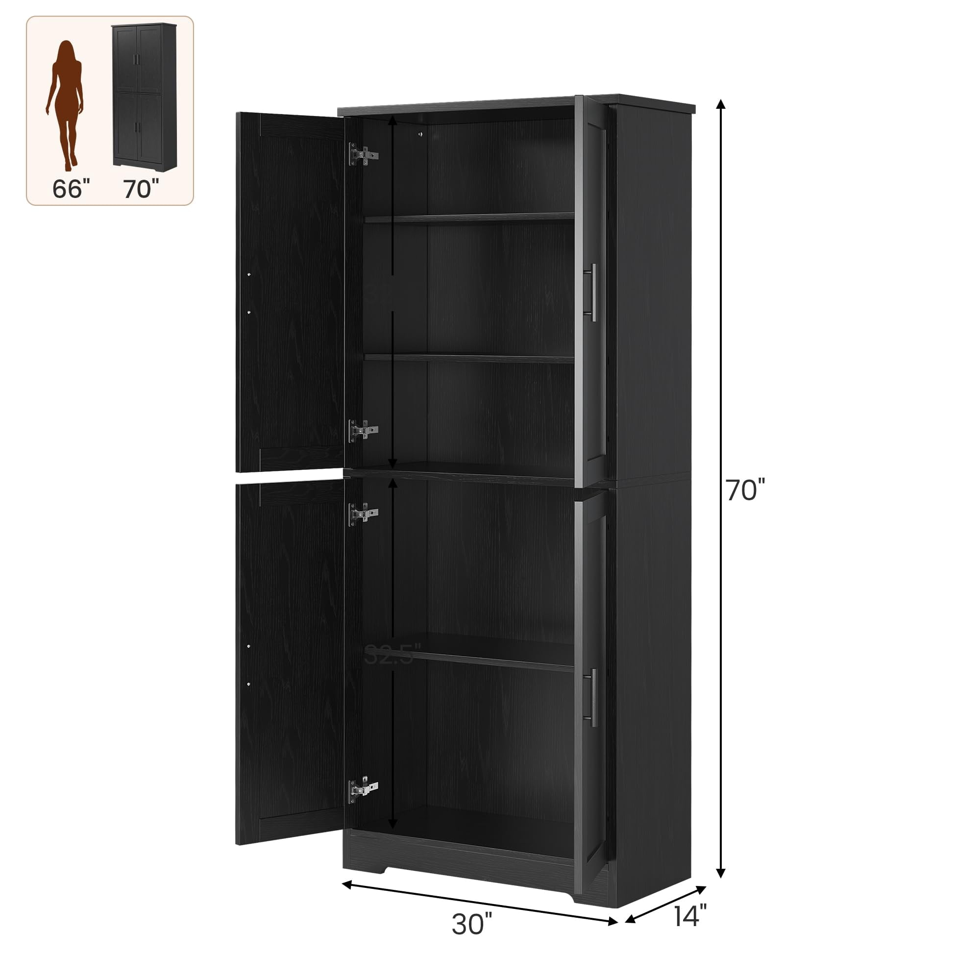 Accreate Tall Kitchen Pantry Cabinet, 70'' Storage Cabinet with 4 Doors and Adjustable Shelves, Freestanding Large Utility Storage Cupboard for Dining Room, Bathroom, Living Room