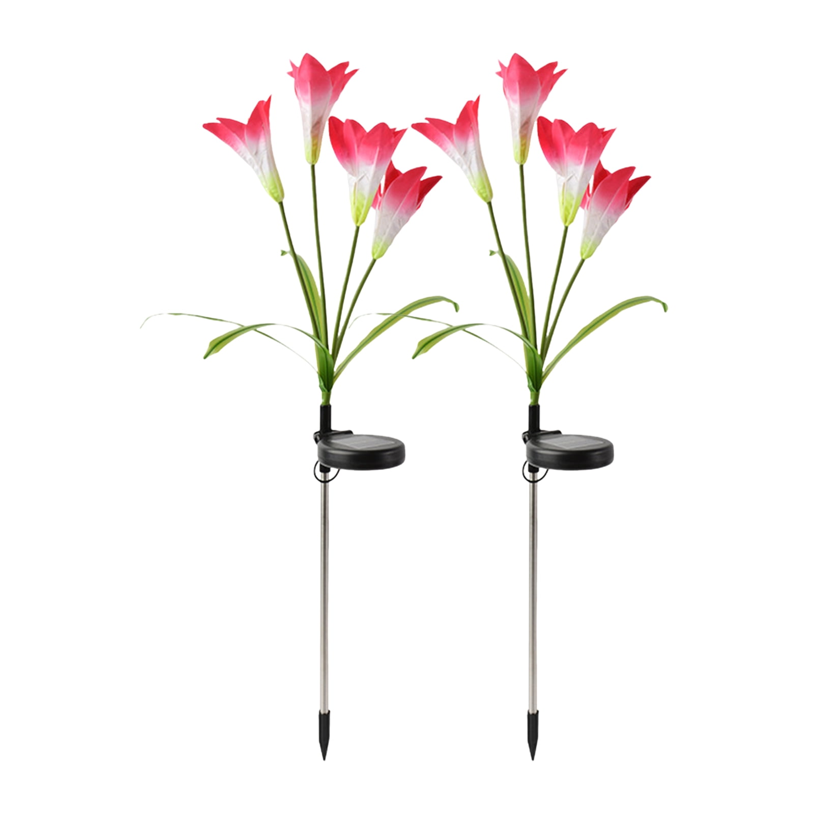 2PCS Solar Flowers Lights Outdoor 4 Lily Flowers Decorative Stakes Lights RGB Color Landscape