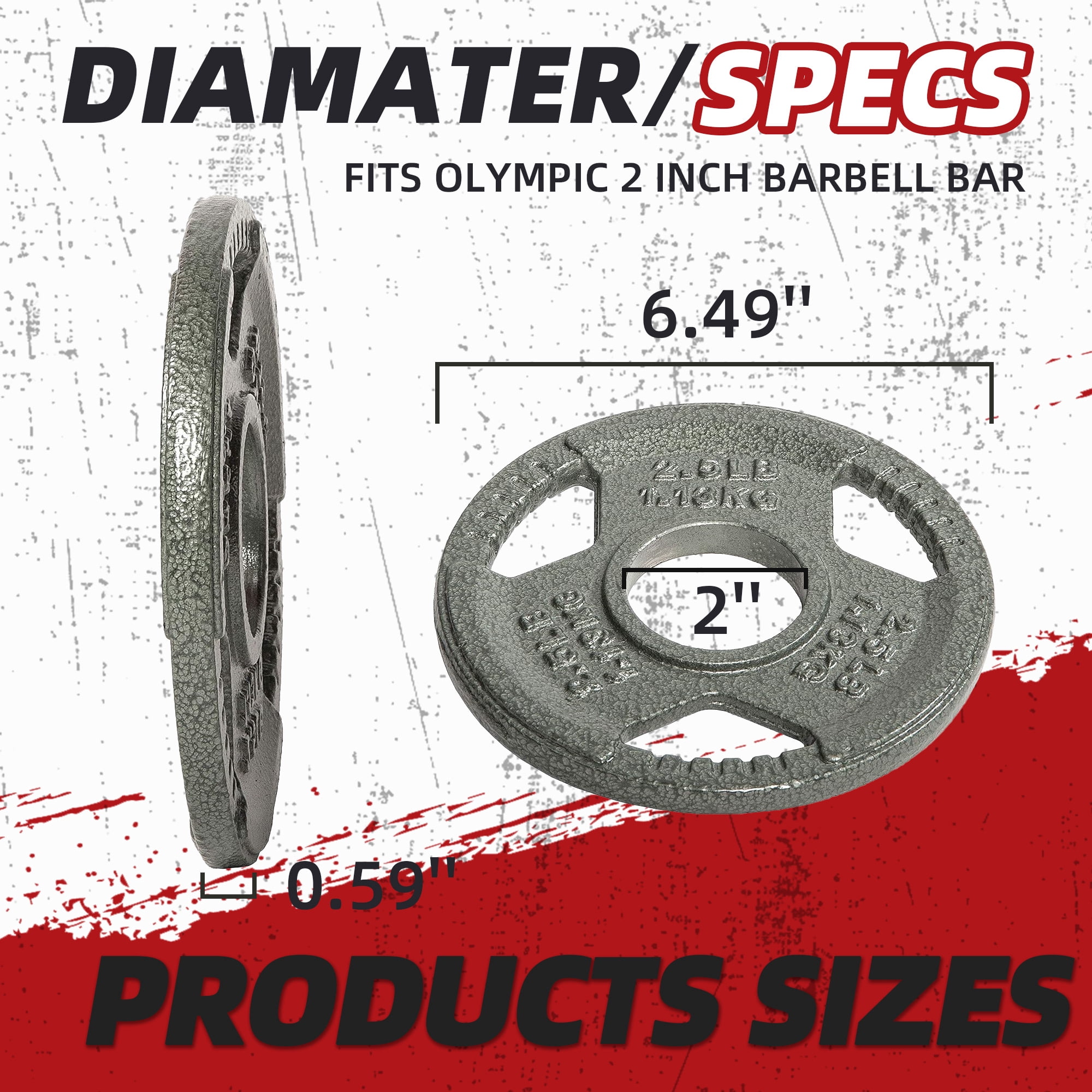 FlexWave 2" Olympic Cast Iron Weight Plates, 2.5-45 lb Set, Rust-Proof Enamel Coating & Tri-Grip Handles, Home & Commercial Gym