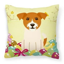 Caroline's Treasures BB6108PW1818 Easter Eggs Jack Russell Terrier Fabric Decorative Pillow , 18H x18W, multicolor