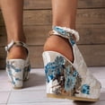 thumbnail image 5 of Summer Fish Mouth Print Thick Soled One-line Buckle Casual Wedge Sandals Sandals for Women Blue 38, 5 of 8