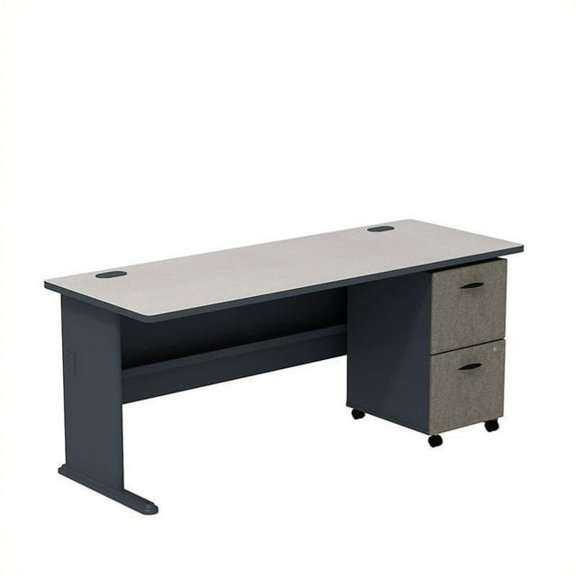 Series A 72W Desk with Drawers in White and Slate - Engineered Wood