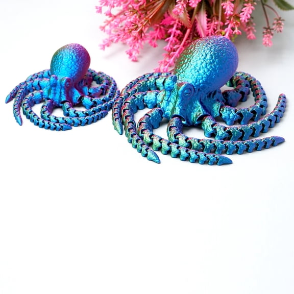 2pcs 3D Printed octopus,Flexible Joint Animal lacertid Figurines,Realistic Eyes, Home Office Decor,Fidget Toy for Adults Teens Boy Festival Gifts