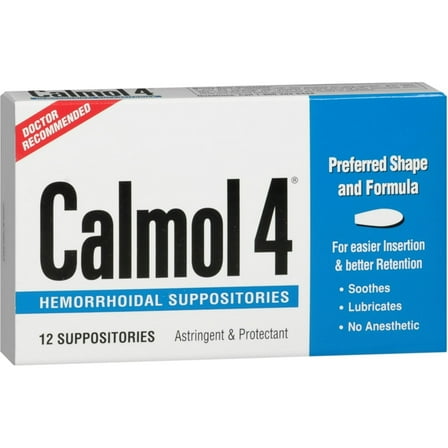 Calmol 4 Astringent and Protectant Hemorrhodial Suppositories, 12 ea, 2 Pack