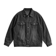 thumbnail image 5 of sdhkgrrt Men's Plus Size Denim Shacket Fall Winter Long Sleeve Collared Casual Jacket Button Down Work Outfits Loose Fit Clothes, Gray 3XL, 5 of 8