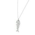 thumbnail image 2 of 925 Sterling Silver Clear White CZ Fishbone Fish Bones Skeleton Pendant Necklace, 2 of 4
