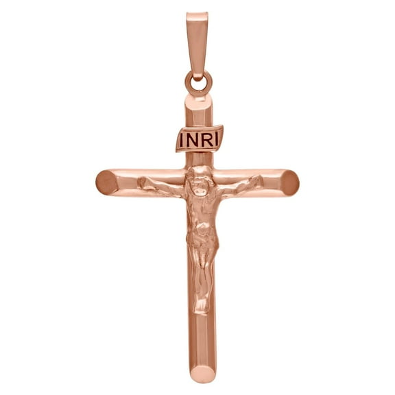 925 Sterling Silver Rose-tone Unisex Religious Inri Crucifix Charm Pendant Necklace 45.7x25mm Wide Pendant for Women