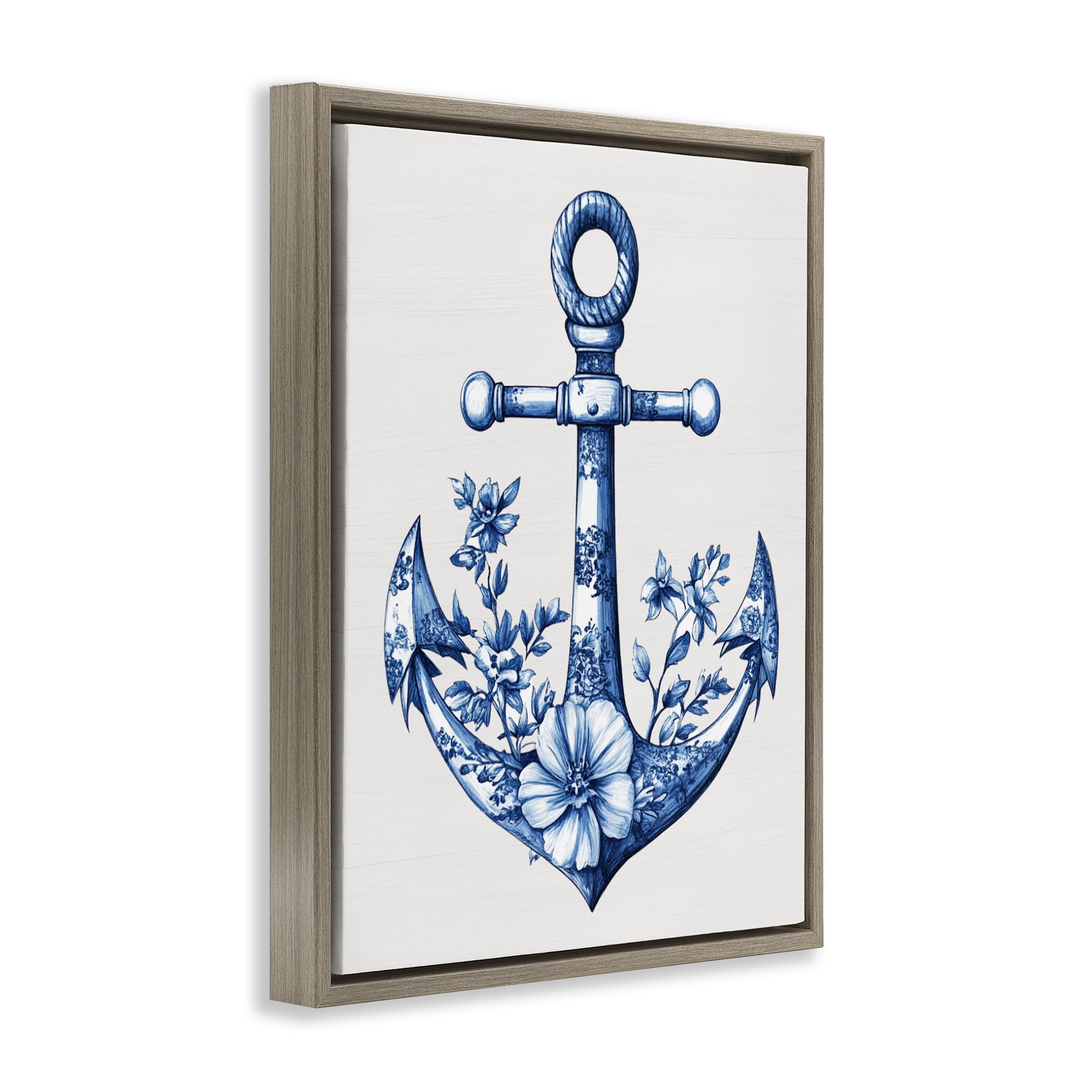 Toile Patterned Anchor Brown Framed Floater Canvas Wall Art, design by Lettered and Lined
