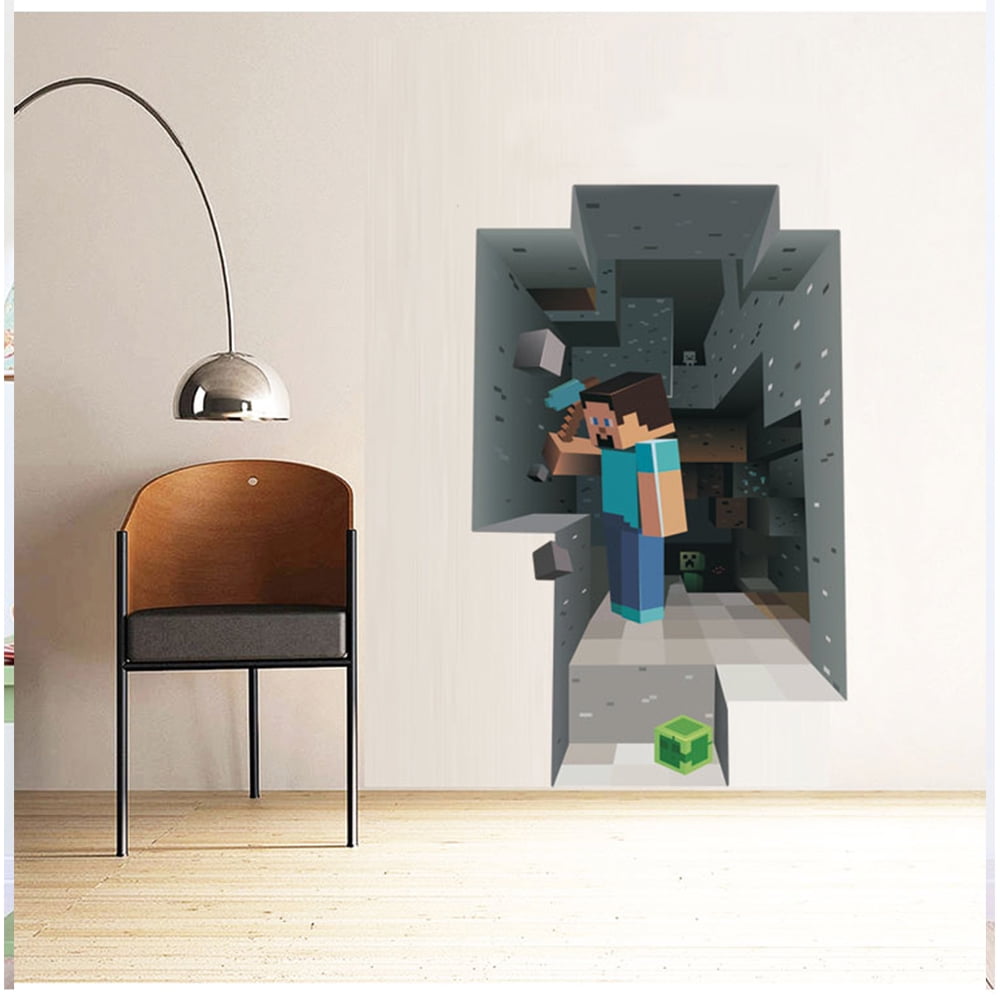 3D Cartoon Wall Poster Steve and Creeper Wall Cling Set of 2 Pack Wall Sticker for Kids Bedroom Home Decor
