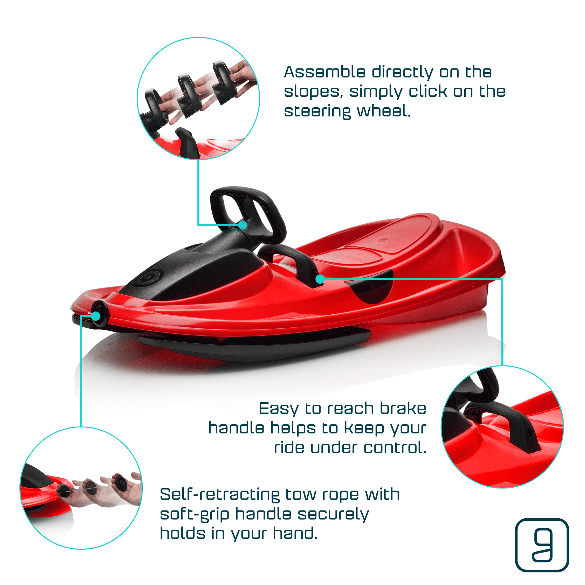 Gizmo Riders Stratos Bobsled for Kids, Steerable Snow Sled , Ages 3+ , Red