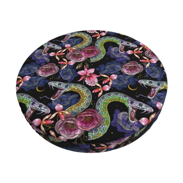 Disketp Snake And Flower Funda Redonda para Taburete, Funda de Cojín para Silla de Bar Suave y Elástica-12 inch