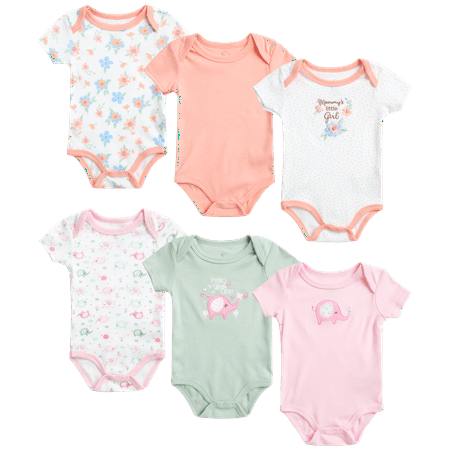 

Duck Duck Goose Newborn Baby Girls Bodysuit - 6 Pack Layette Creeper (0-9M)