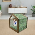 thumbnail image 3 of Tree Pet House, Macro Palm Leaves on Minimalist Striped Geometric Botany Print, Outdoor & Indoor Portable Dog Kennel with Pillow and Cover, 5 Sizes, Hunter Green Black White, by Ambesonne, 3 of 5