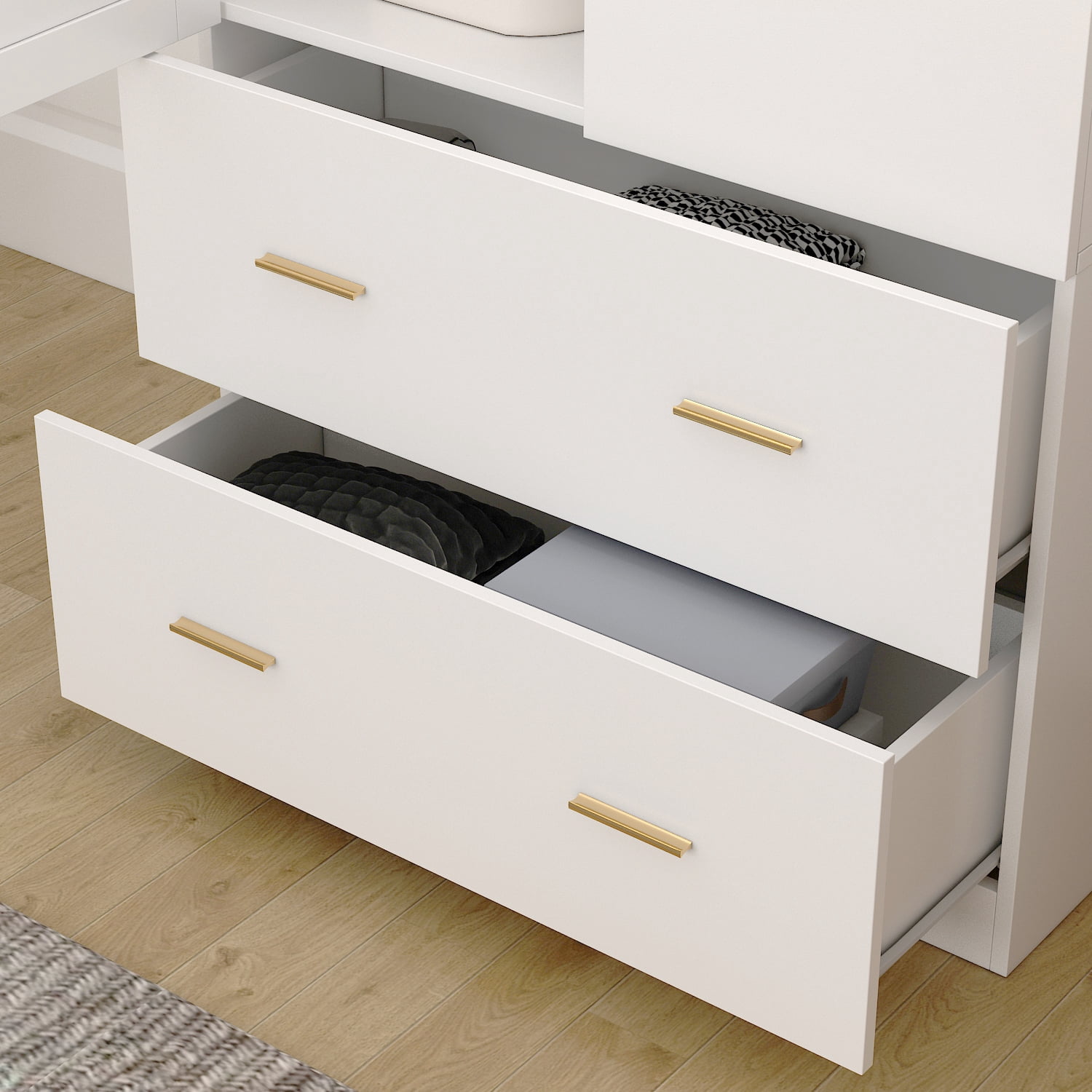 WIAWG Armoire Wardrobe Closet with Mirror Doors and Hanging Rod for Bedroom White