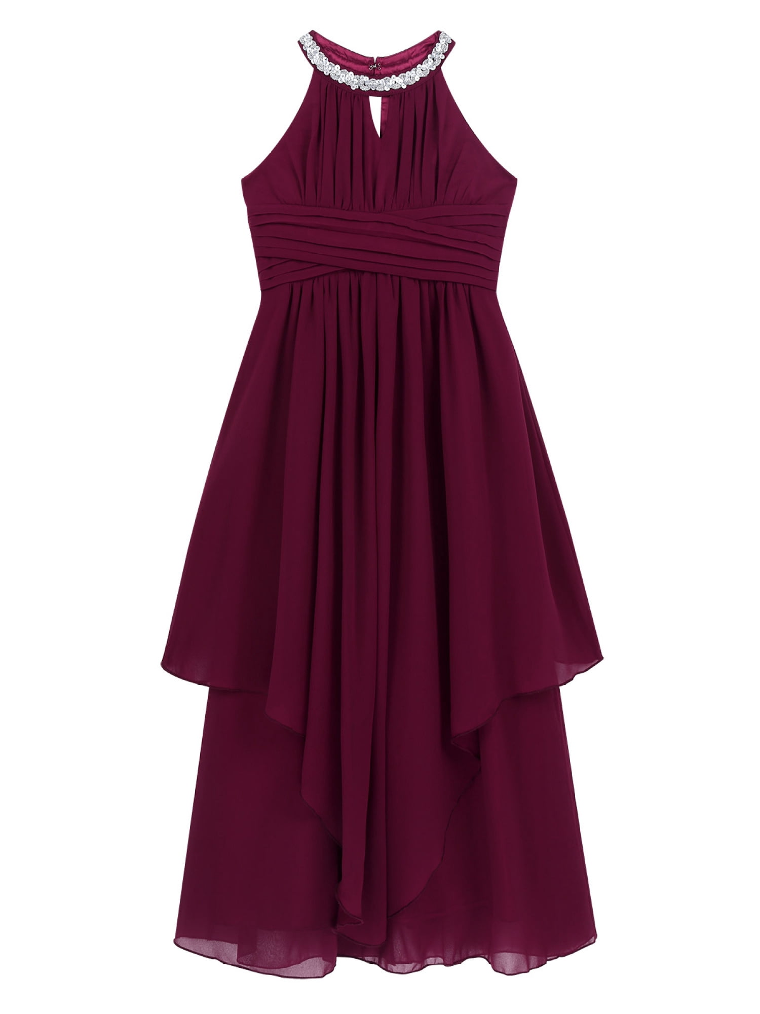 burgundy junior bridesmaid dresses uk Lace Sleeveless Chiffon Junior Bridesmaid Dress With Belt