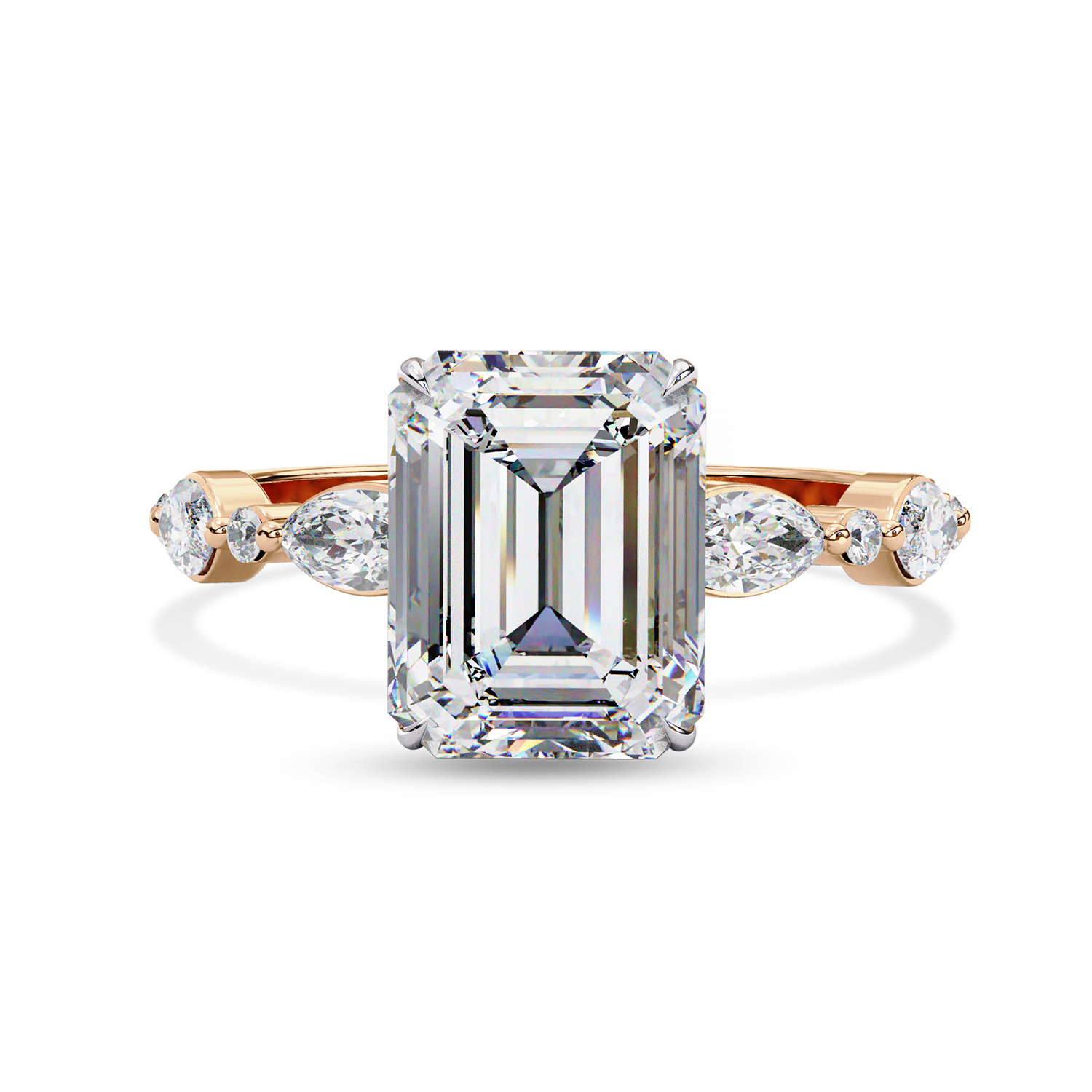 Solitaire Engagement Rings For Women | Center 8.5x6.5mm Emerald Cut Lab Created Moissanite Promise Rings in 14K Solid Rose Gold Jewelry Gift for Her, Ring Size 9.5