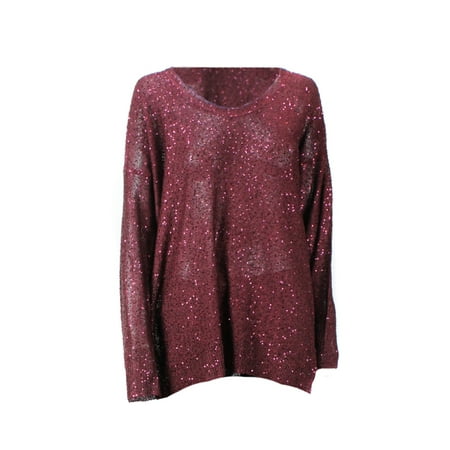 DKNYC Burgundy Scoop Neck Sequined Sweater L $ 99.5