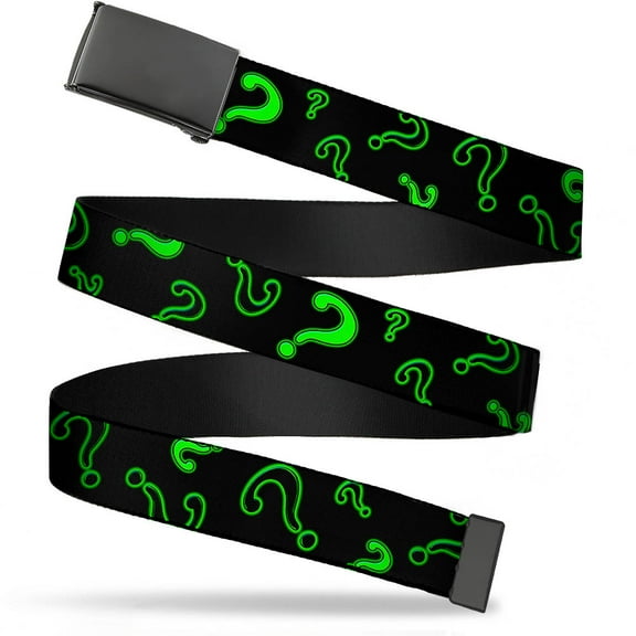 Adjustable Belt, Clamp Buckle, Cut-to-Fit, Question Mark Scattered Black Neon Green