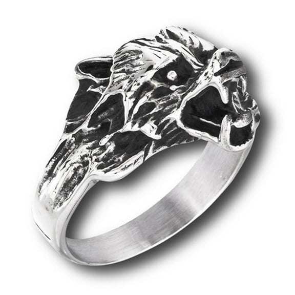 Wolf Head Teeth Animal Ring Stainless Steel Wild Dog Band Gray Jewelry Female Male Unisex Size 13