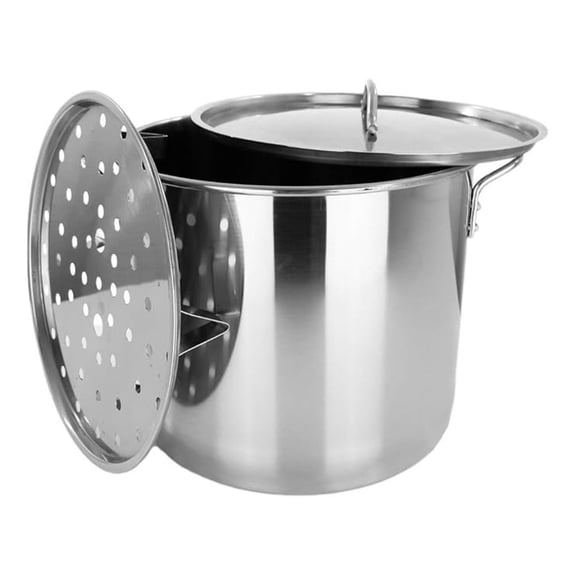 Stock Pot Stainless Steel 60 QT Steamer Vaporera Tamalera for Tamales (15Gallon) Height 16.5" Diameter 18.5" of Set