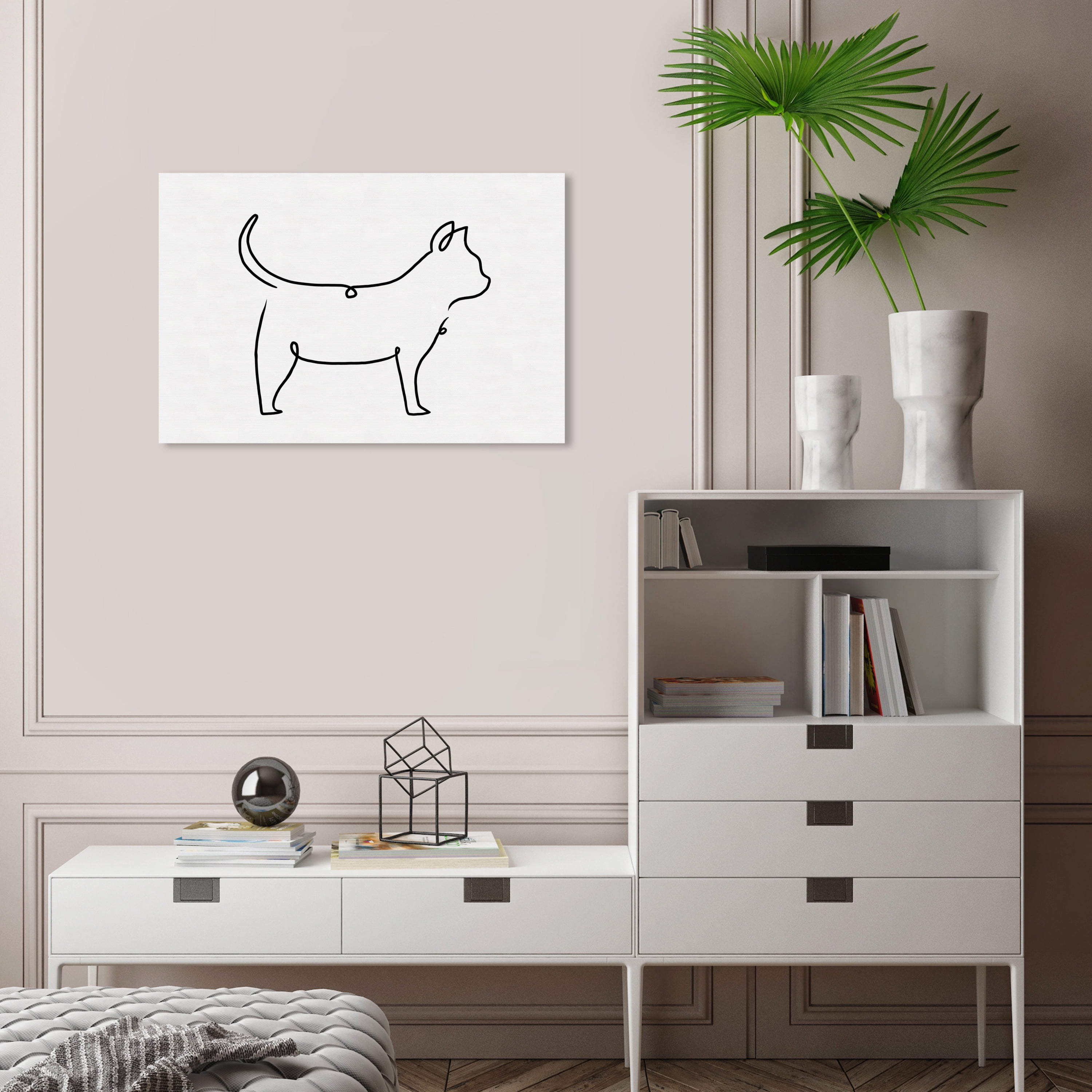 Wynwood Studio Canvas Cat Outline Simple Animals Cats and Kitties Wall Art Canvas Print Black 24x16