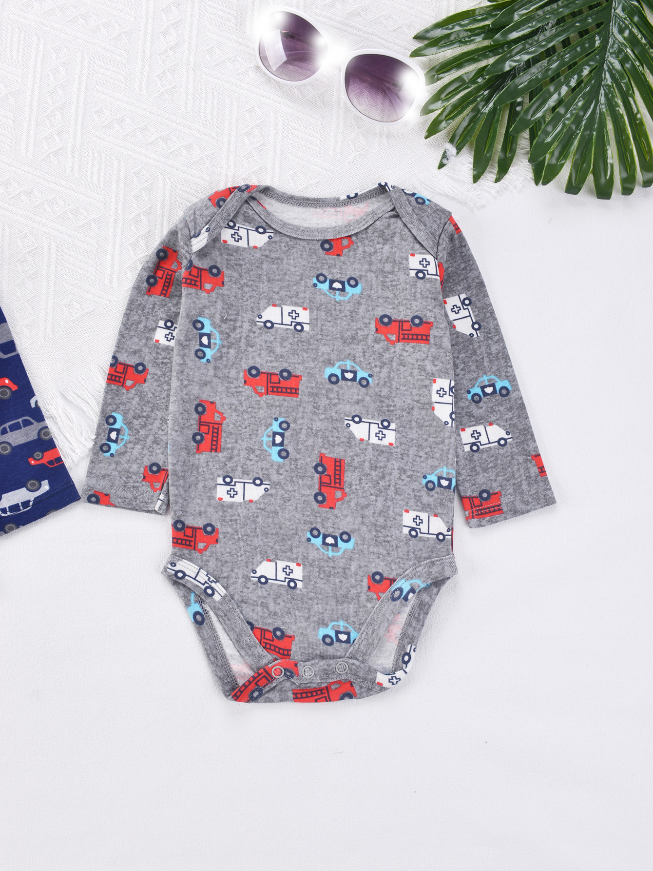 Emy Dola 2-Pack Infant Baby Boys Long-Sleeve Bodysuit 100% Cotton Toddler Boy's Dino Truck Prints Romper Onesies 0-24M
