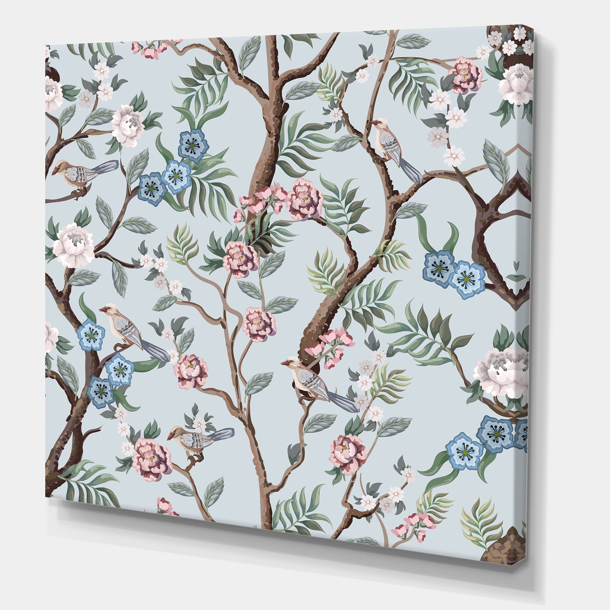 Birds and Peonies With Chinoiserie X 30 in x 30 in Painting Canvas Art Print, by Designart