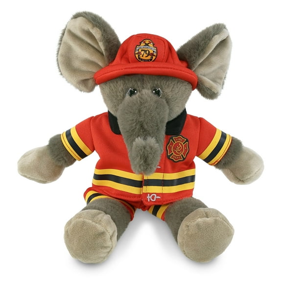 DolliBu Long Leg Elephant Firefighter Stuffed Animal - Elephant Fireman Toy with Red Fireman Costume Outfit and Fireman Hat, Wild Life Stuffed Animal Fire Fighter Doll Plush Toy for Kids - 10.5 Inch