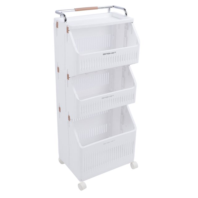 Rolling Utility Cart with Drawer, 2 Sizes Multifunctional Utility Rolling Storage Organizer with 4 Wheel,Folding Laundry Basket Storage Cart for Kitchen Bathroom Living Room Office