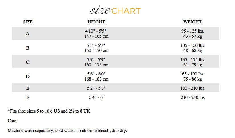 Bootights Size Chart