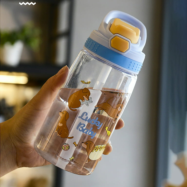 Qisiwole Kids Water Bottle with Straw for School Leak Proof 16 oz Toddler Cartoon Animal Water Bottle BPA-Free Spout Lid for Boys & Girls, Blue