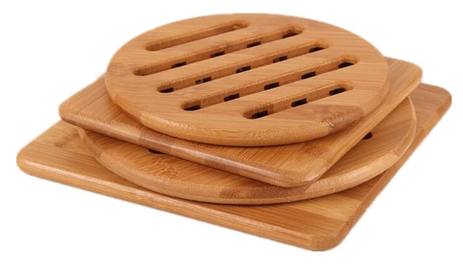Natural Bamboo Trivet Mat Set, Kitchen Wood Hot Pads Trivet, Heat