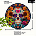 thumbnail image 2 of 2D Flat, 1pc 8x8 Inch Aluminum Day of the Dead Sugar Skull Floral Wreath Sign - Vibrant 2D Flat Dia de Los Muertos Round Wall Decor, Waterproof Rustproof OutdoorIndoor Hanging Art for Home, 2 of 6