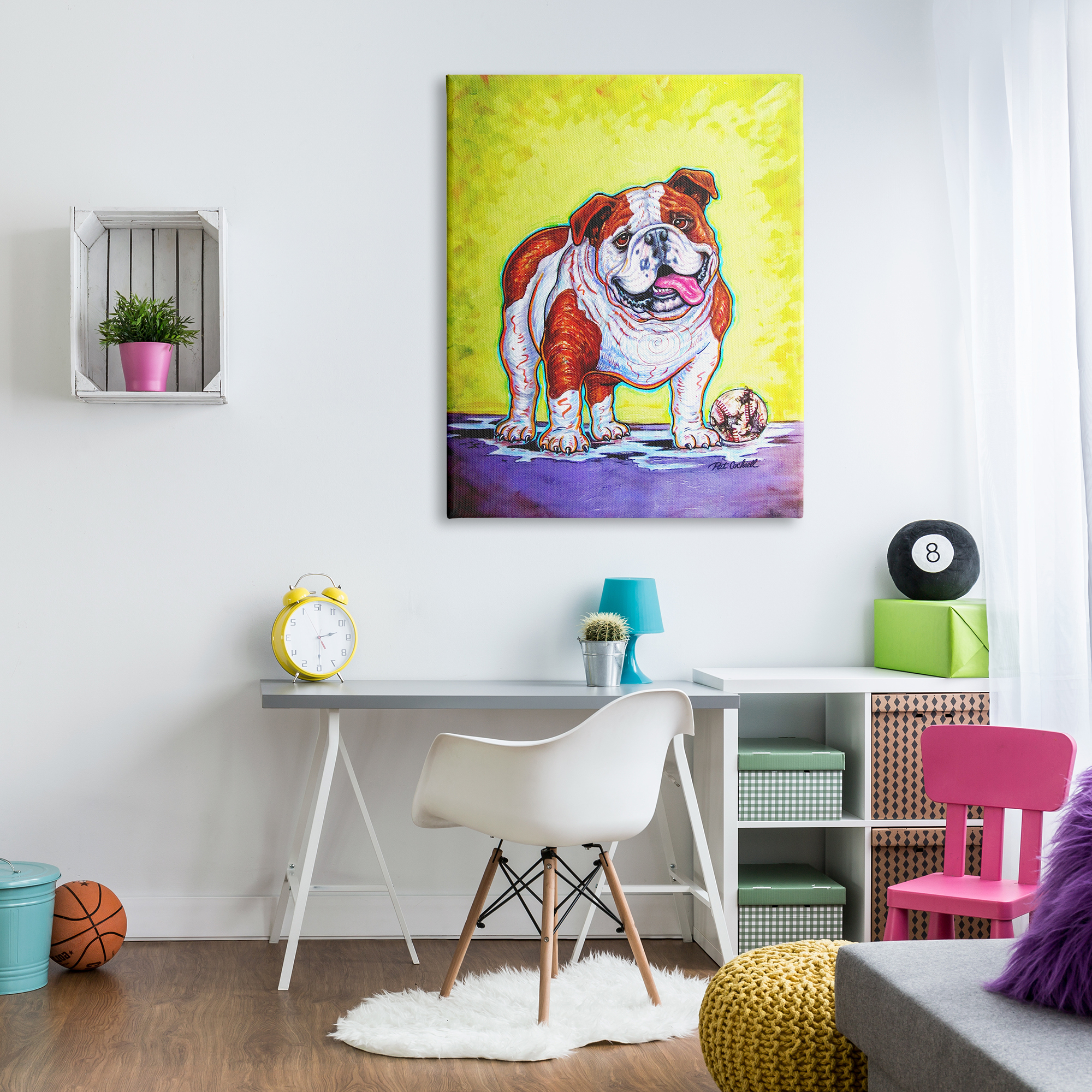 Stupell Industries Bulldog with Baseball Animals & Insects Painting Gallery Wrapped Canvas Print Wall Art, 36 x 48