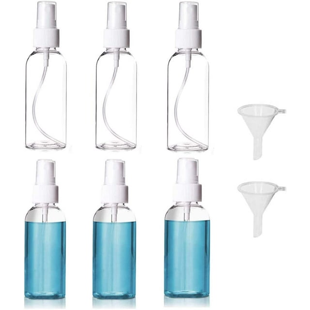 6 * 100ml Atomizer Spray Bottle Empty, Transparent Atomizer Bottle Spray Bottle, Refillable Fine Mist Perfume Atomizer, Portable Travel Bottle Set + 2 Funnel, For Make-Up, Water, Alcohol