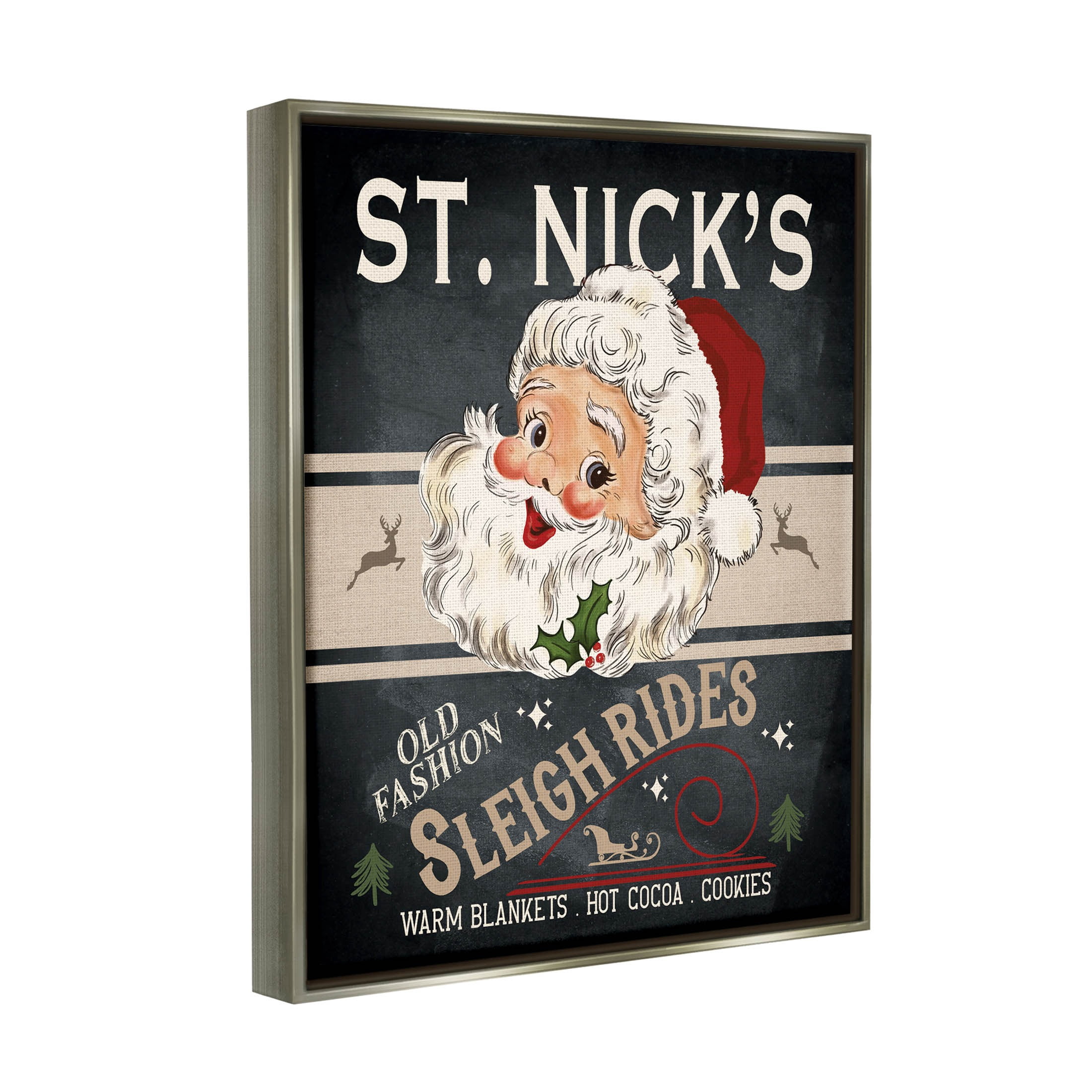 St. Nick's Sleigh Rides Vintage Style Sign Holiday Graphic Art Luster Gray Framed Art Print Wall Art