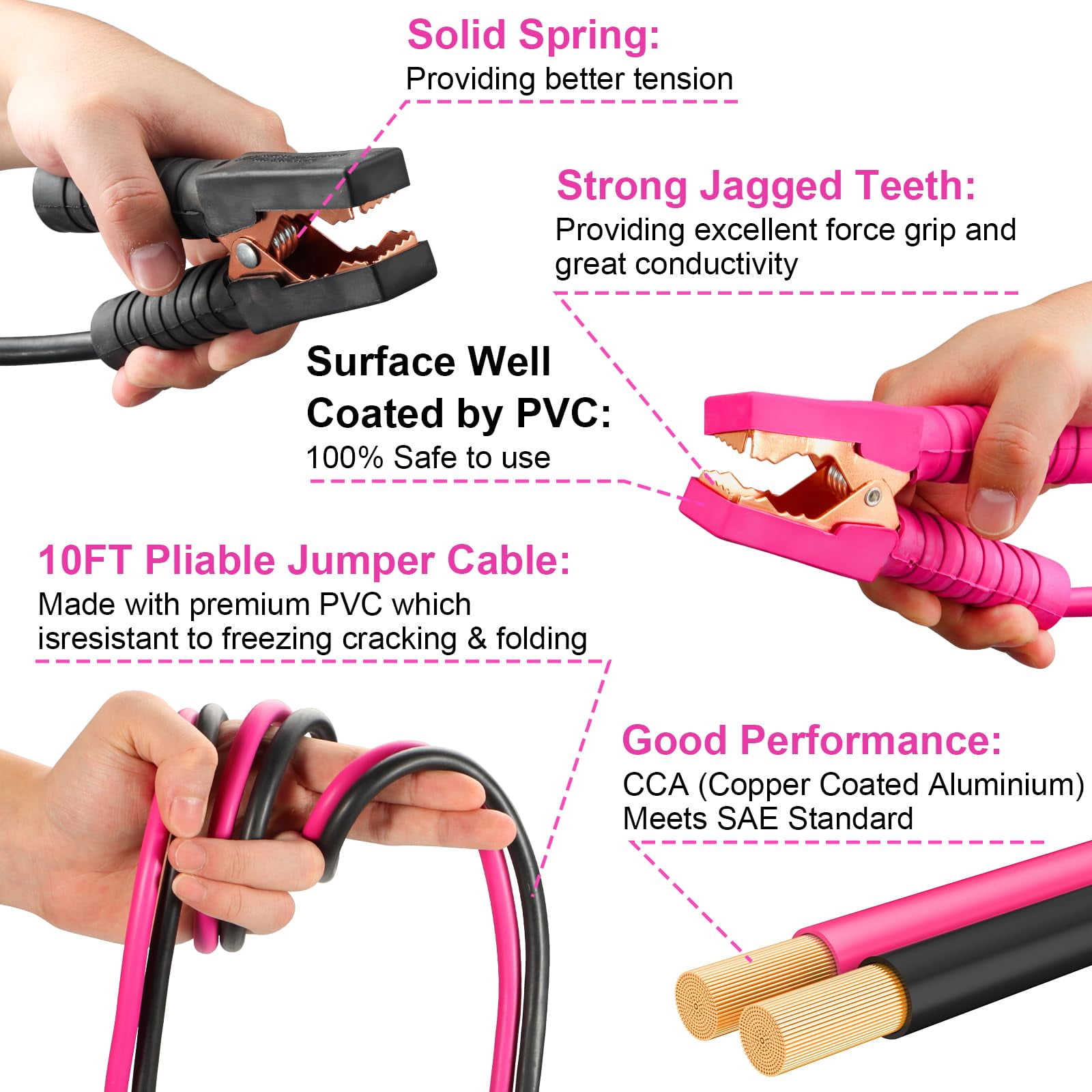 Vioview Roadside Emergency Car Safety Kit, with 4-in-1 Inflatable Car Vacuum Cleaner, Pink Jumper Cables, First Aid Kit, Tow Rope. Vehicle Must Haves Emergency Kit Accessories for Women