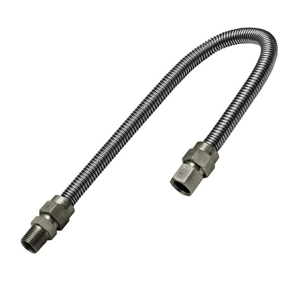 Flextron FTGC-SS38-30C 30 Inch Flexible Gas Line Connector with 1/2 Inch Outer Diameter & 1/2 Inch FIP x 1/2 Inch MIP Fittings, Uncoated Stainless Steel Water Heater Connector, CSA Approved